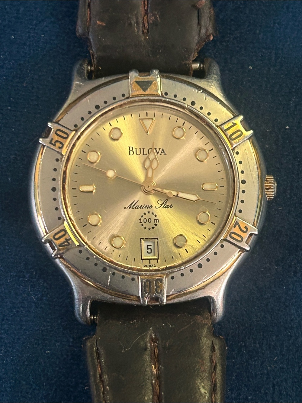 Bulova Gold Dial Men's Watch with Brown Leather Strap